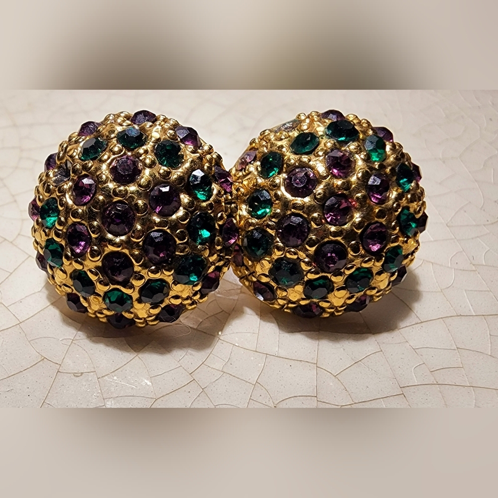 MULTI COLORED CRYSTAL DOME EARRINGS ON GOLD
